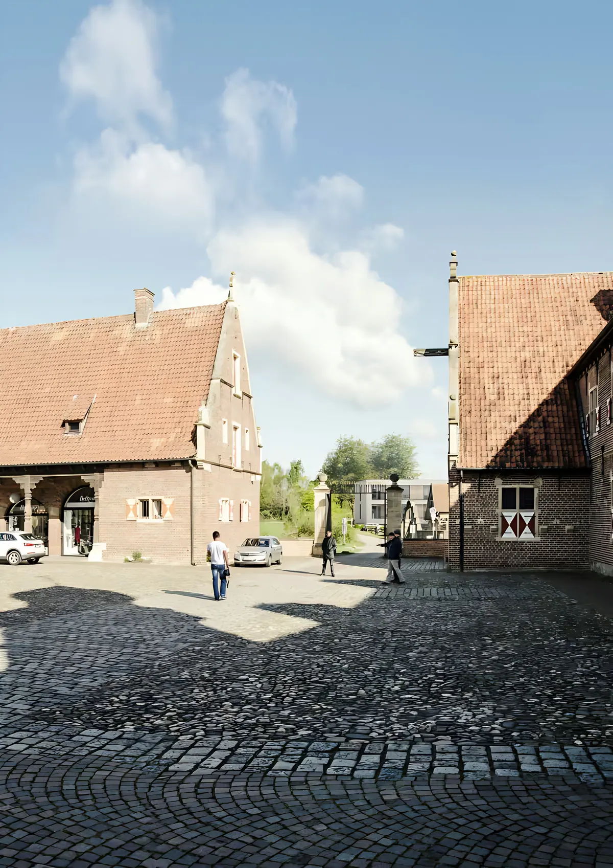 Paved lane with historic brick houses in Raesfeld